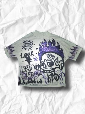 Graphic Skull Tee with Purple Accents